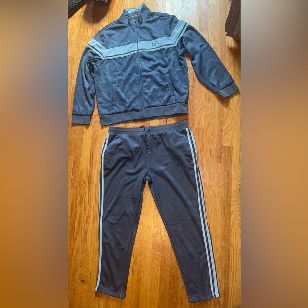 Sergio Tacchini Men's Navy Joggers with Light Blue Stripes